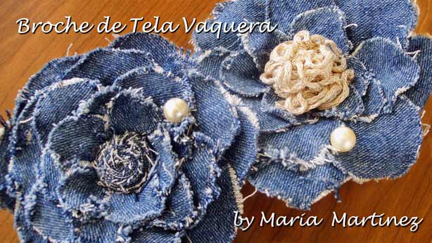 Reciclando: Broche de tela Vaquera, inspirado en las Camelias de Chanel Reciclando: Broche de tela Vaquera, inspirado en las Camelias de Chanel