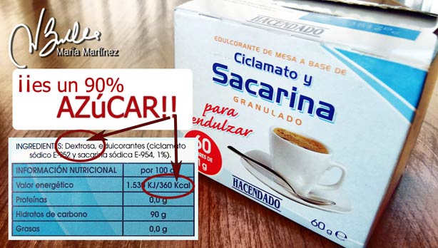 La Sacarina en sobres de Mercadona es AZUCAR en un 90%