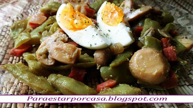 Recetas Dukan con Champiñones: champiñones con judías verdes y jamón