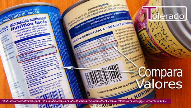 Leche de Coco Dukan: Tolerado, desde fase Crucero (100 ml = 1 tolerado)