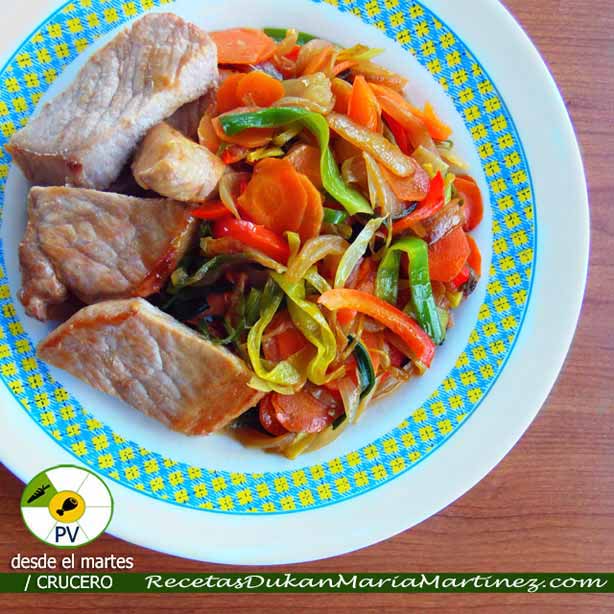 Lomo de cerdo con verduritas salteadas y salsa de soja: Recetas rápidas Dukan (Proteína Verdura)