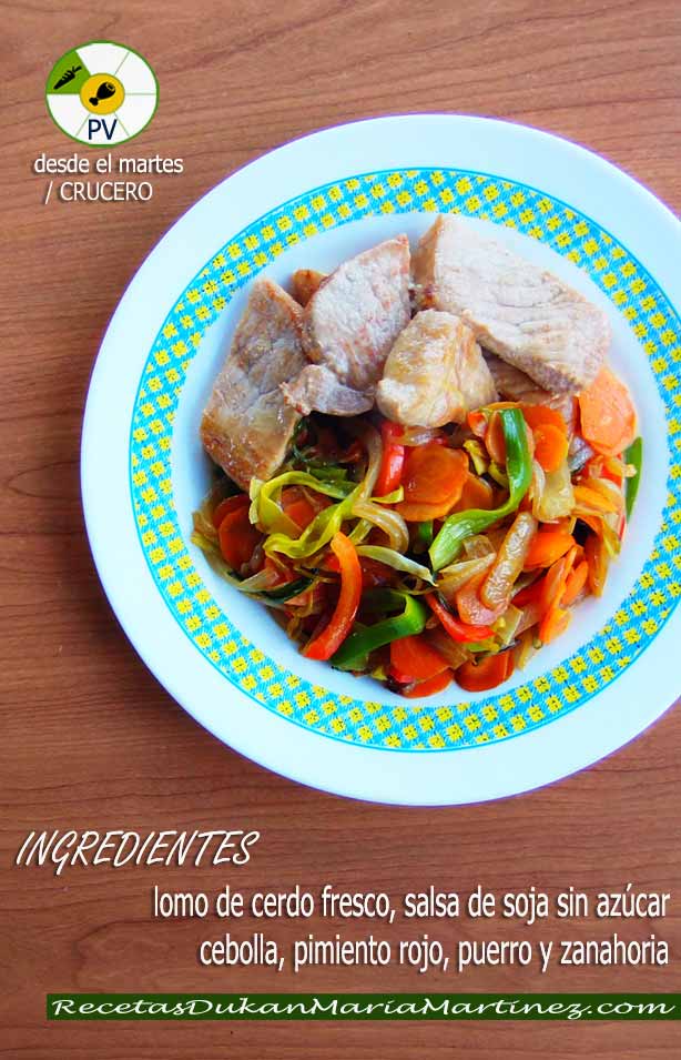 Lomo de cerdo con verduritas salteadas y salsa de soja: Recetas rápidas Dukan (Proteína Verdura)